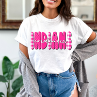 Indians Gingham Dots Groovy Script in Pink & White Digital Design, PNG