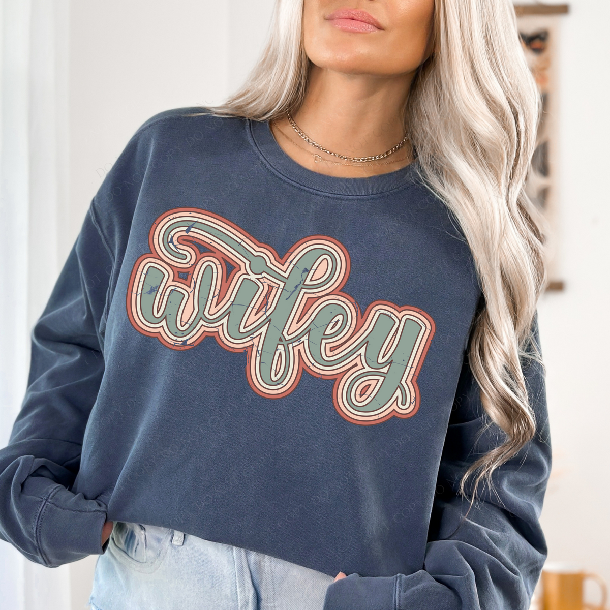 Wifey Boho Scroll Stacked Distressed in Muted Boho Colors Digital Design, PNG Only