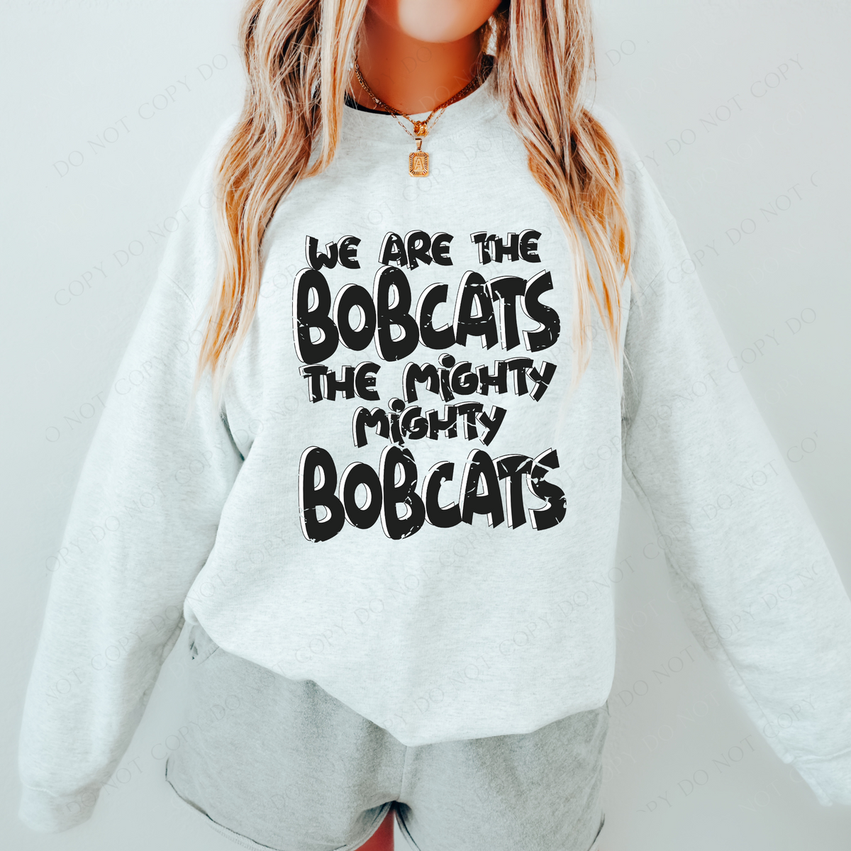 We are the Bobcats the Mighty Mighty Bobcats Distressed Shadow in Black and White Mascot Digital Design, PNG
