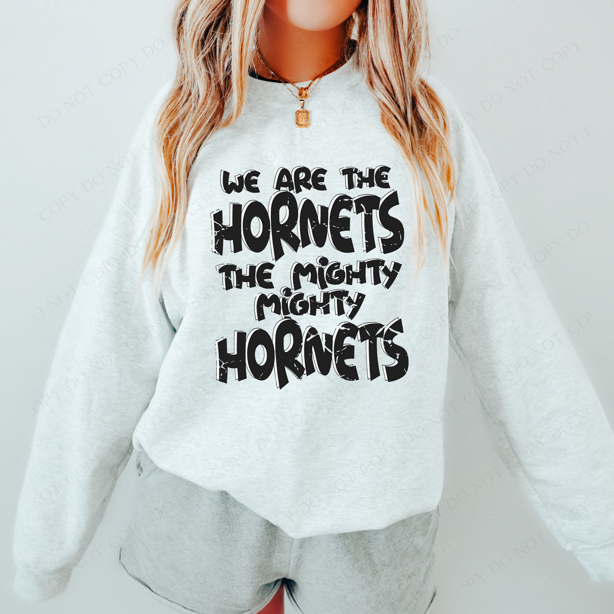 We are the Hornets the Mighty Mighty Hornets Distressed Shadow in Black and White Mascot Digital Design, PNG