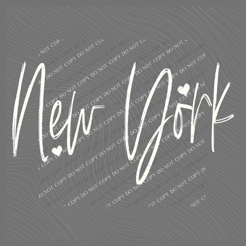 New York Sketched Script Hearts in Off-white Digital Design, PNG