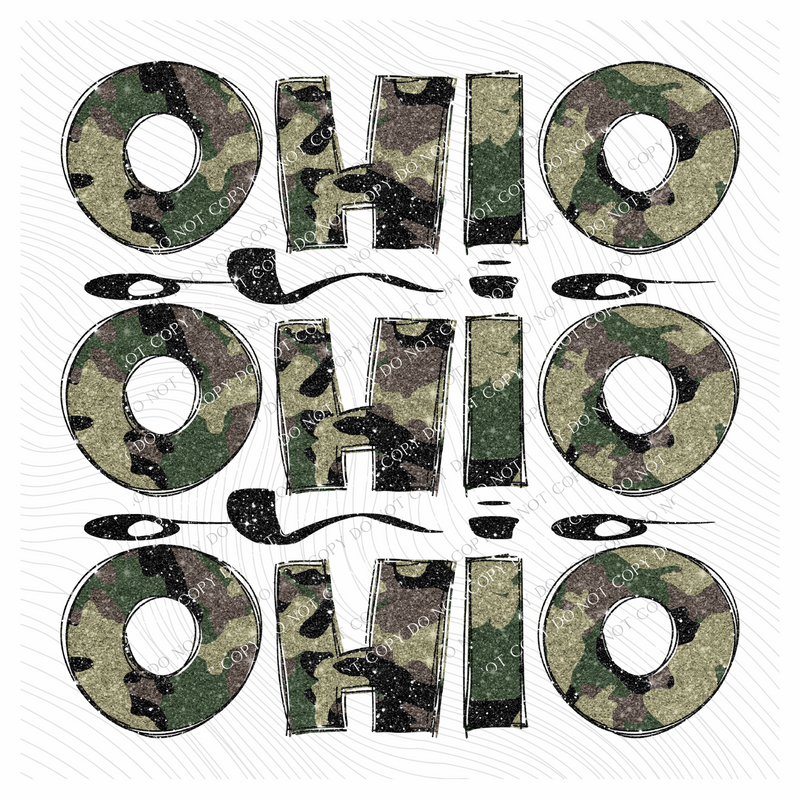 Ohio Camo Glitter Stacked with Glitter Script Digital Design, PNG