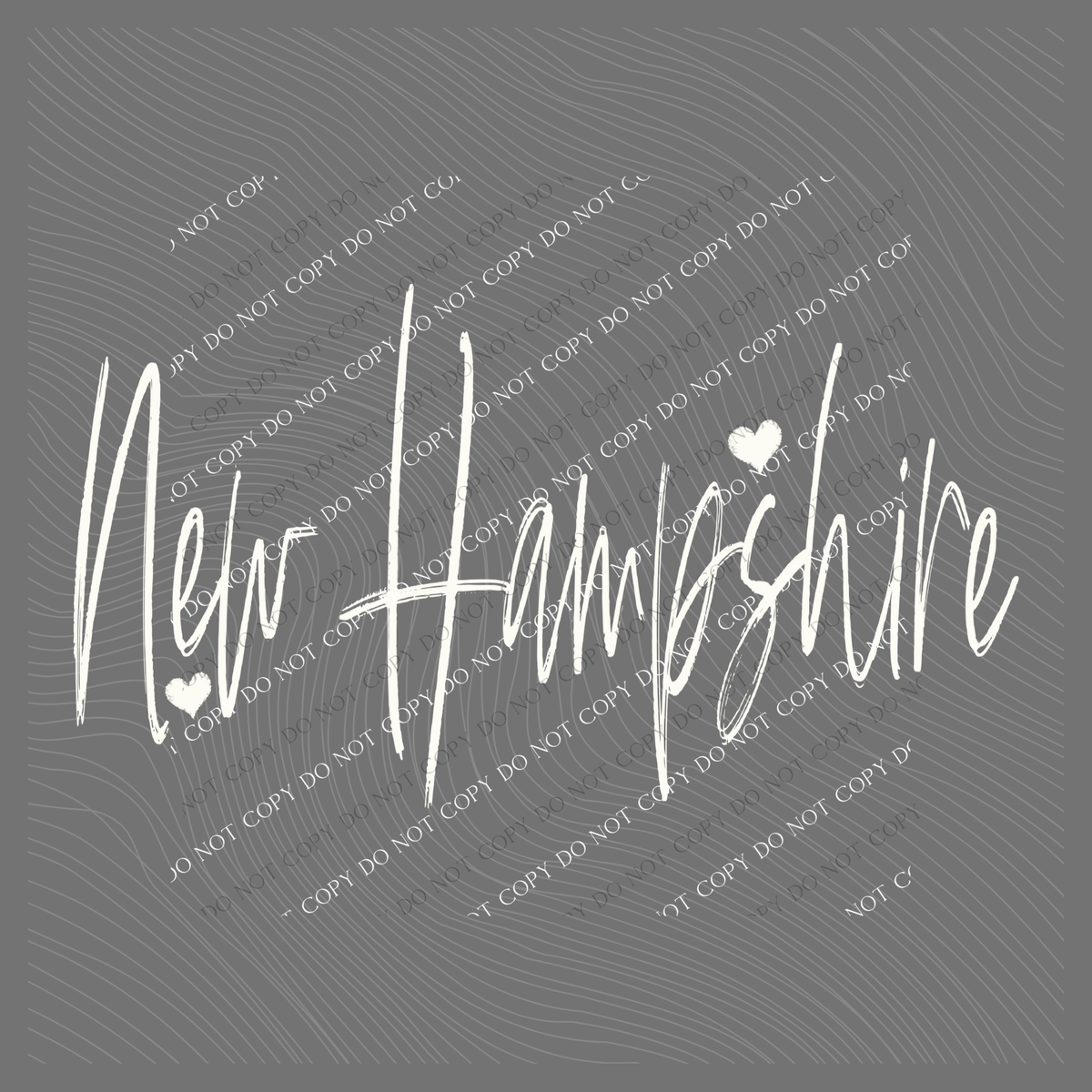 New Hampshire Sketched Script Hearts in Off-white Digital Design, PNG
