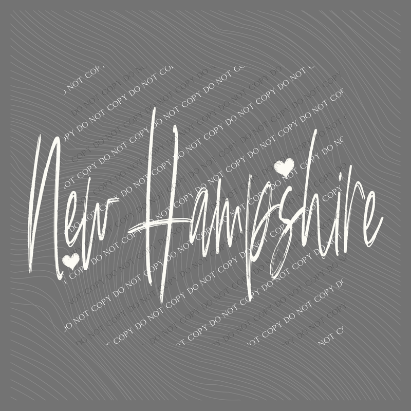 New Hampshire Sketched Script Hearts in Off-white Digital Design, PNG