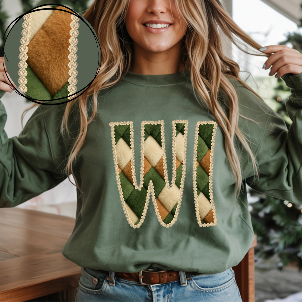 WI Wisconsin Stitched Argyle Fur Digital Download, PNG