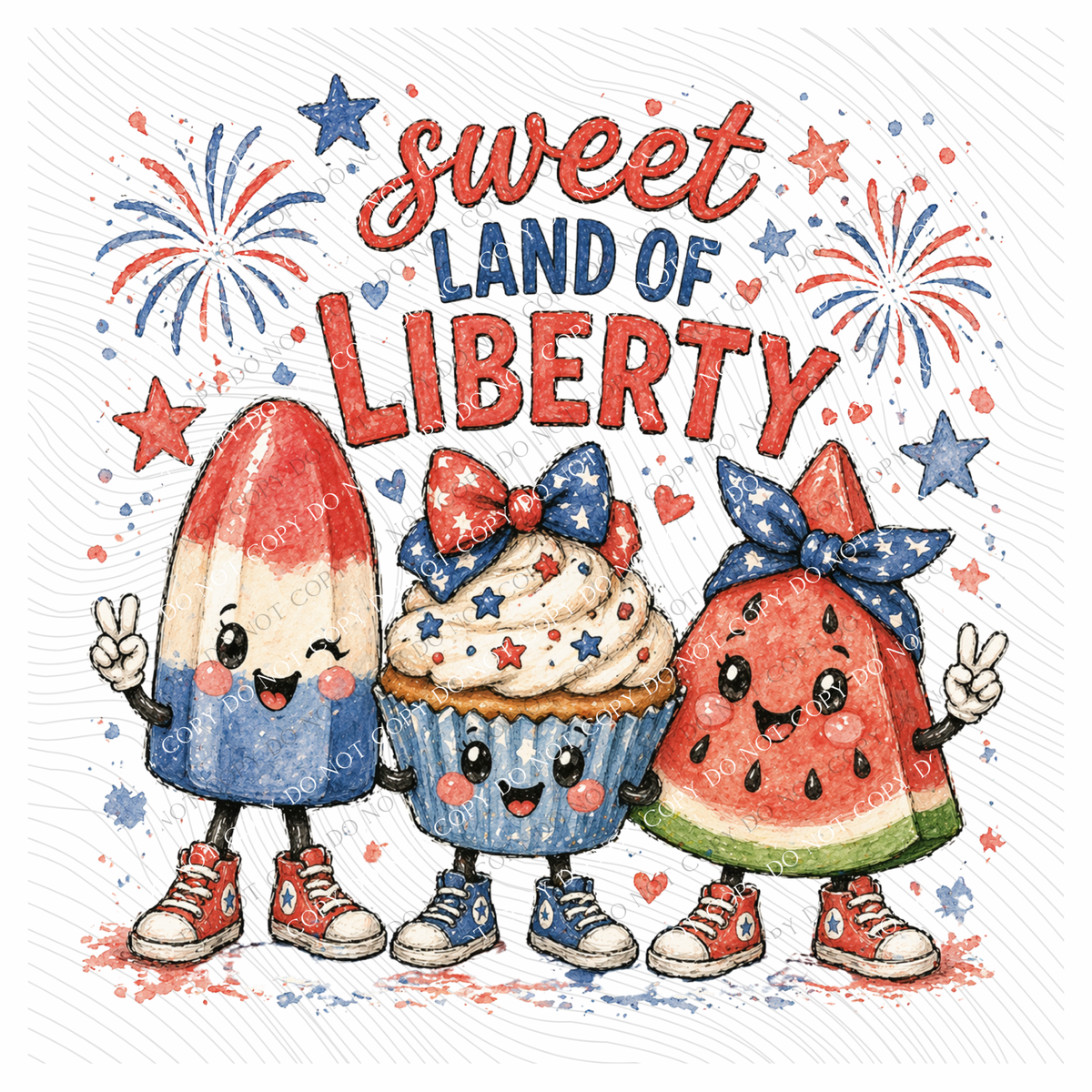 Sweet Land of Liberty Popsicle, Cupcake & Watermelon Trio Patriotic Digital Design, PNG
