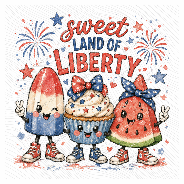 Sweet Land of Liberty Popsicle, Cupcake & Watermelon Trio Patriotic Digital Design, PNG
