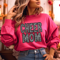 Cheer Mom Faux Embroidery Diamonds Bling in Black Digital Design, PNG