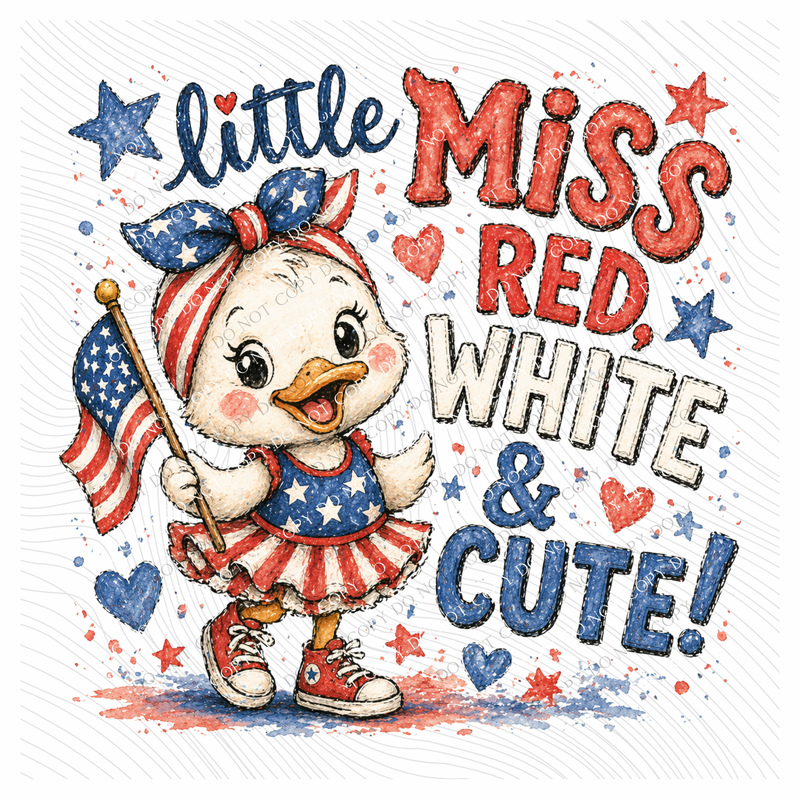 Little Miss Red, White & Cute Duck Patriotic Digital Design, PNG