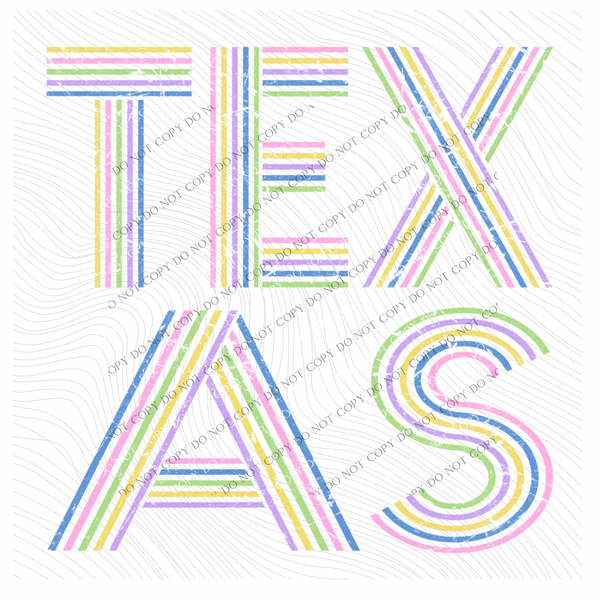Texas Retro Lines Distressed in Fun Pastel Colors Digital Design, PNG