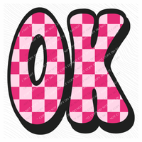 OK Oklahoma Retro Checkers in Pinks Digital Design, PNG