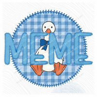 Meme Goose Faux Embroidery Stitch Gingham Texture Circle Blue Digital Design, PNG