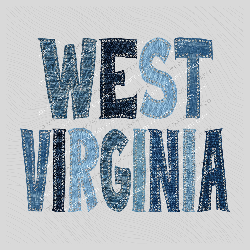 West Virginia Denim Patch Stitched Digital Design, PNG