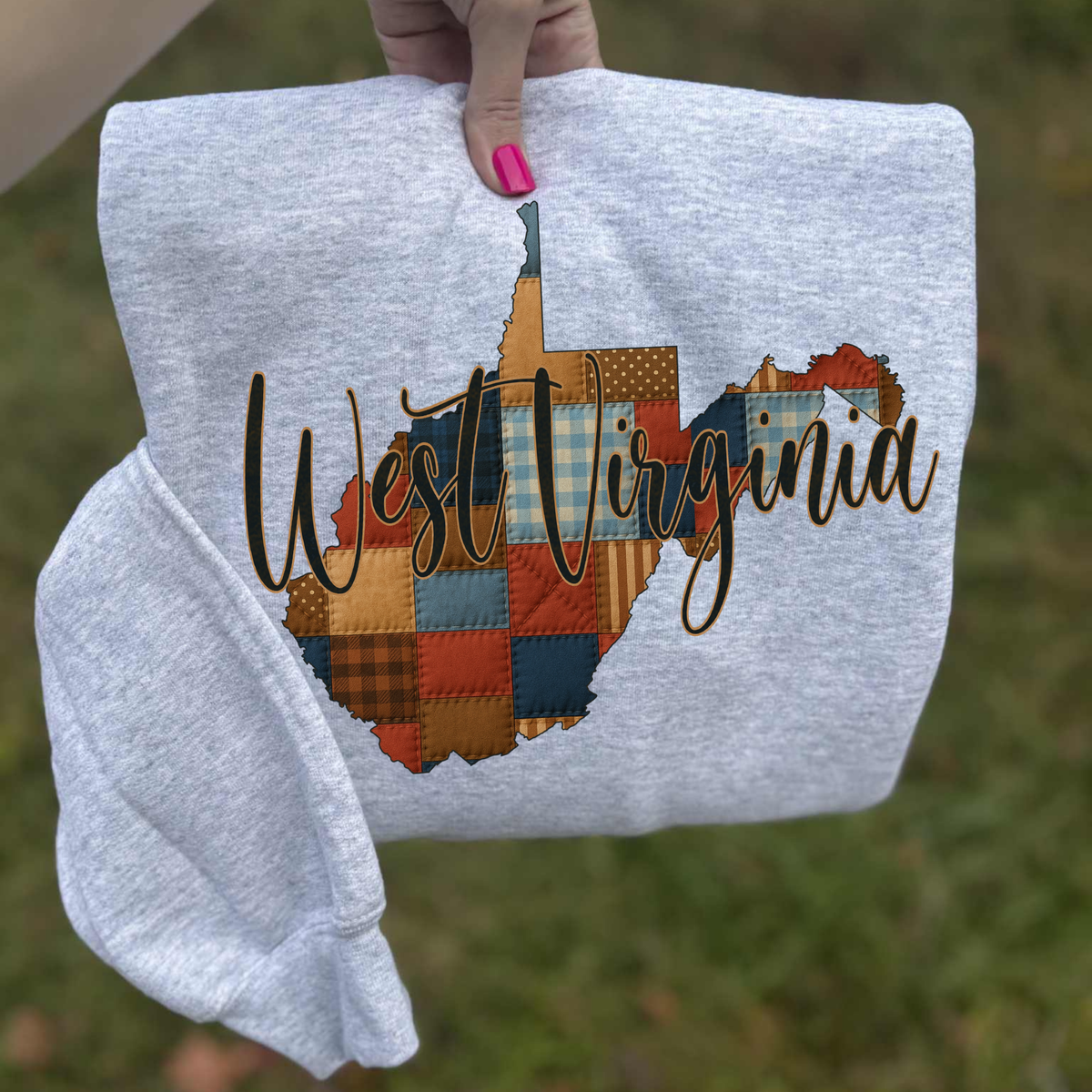 West Virginia Quilted Script State Digital Design, PNG