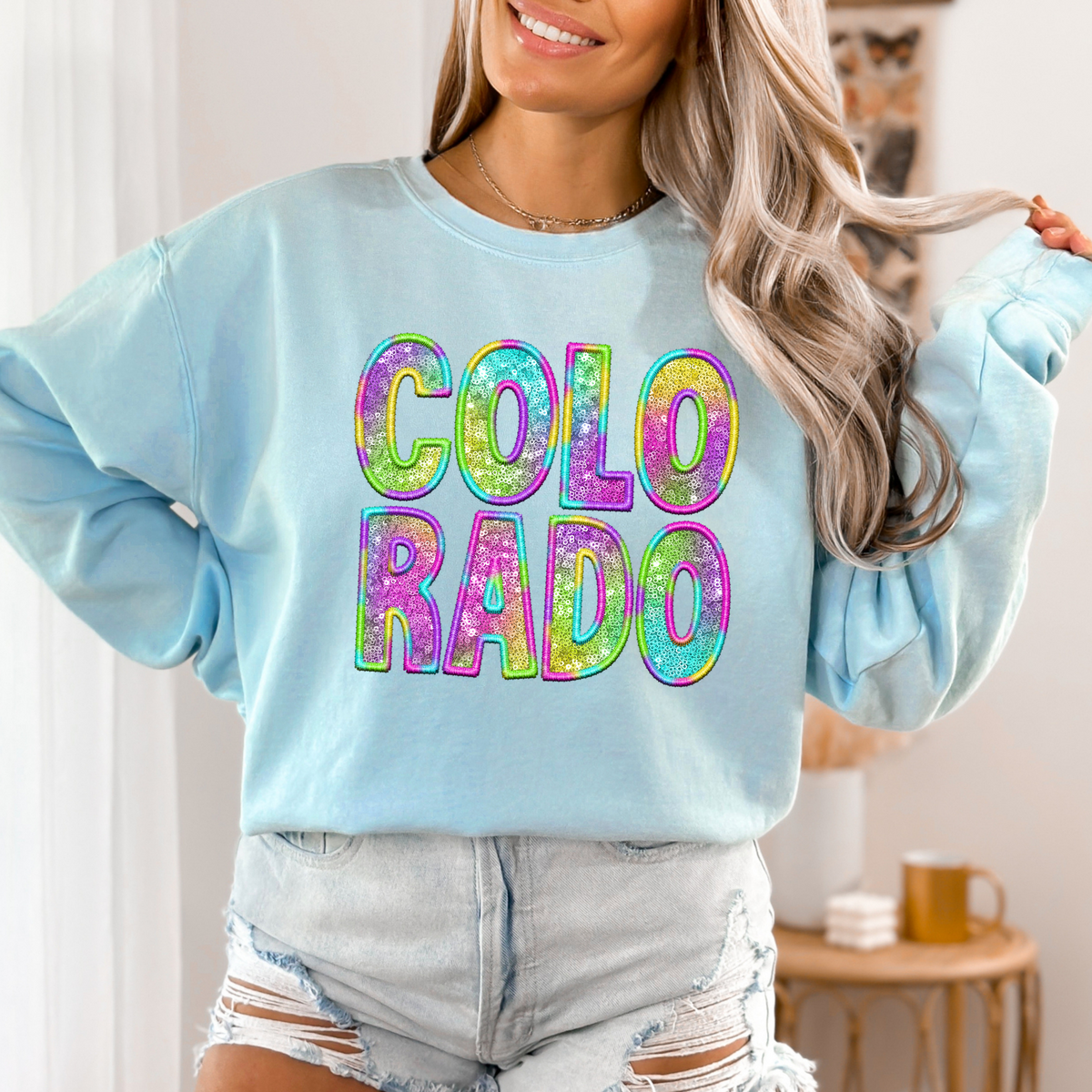 Colorado Faux Embroidery & Sequin in Colorful Fun Tie Dye Digital Download, PNG