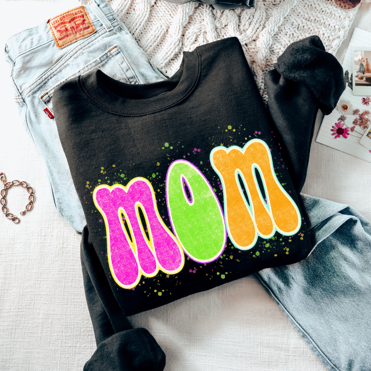 Mom Neon Chalky Splatter Digital Design, PNG