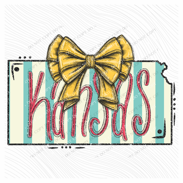Kansas Glitter Bow & Stripes Coquette Digital Design, PNG