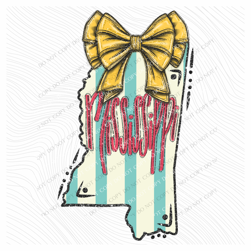 Mississippi Glitter Bow & Stripes Coquette Digital Design, PNG