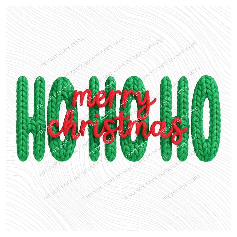 Ho Ho Ho Merry Christmas Yarn Knit Style Digital Download, PNG