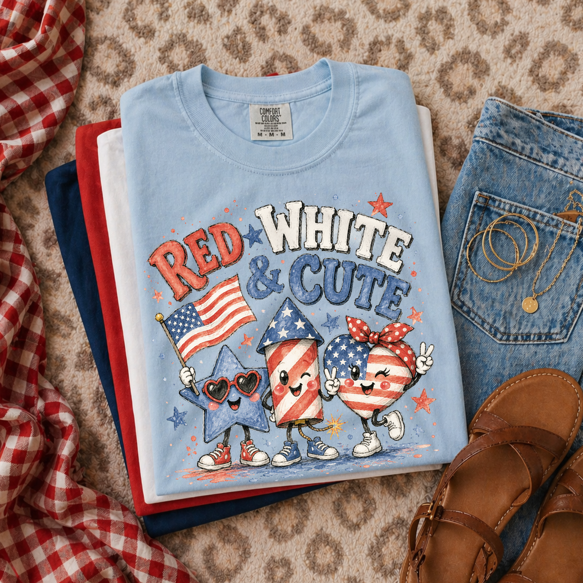 Red, White & Cute Characters Patriotic Digital Design, PNG