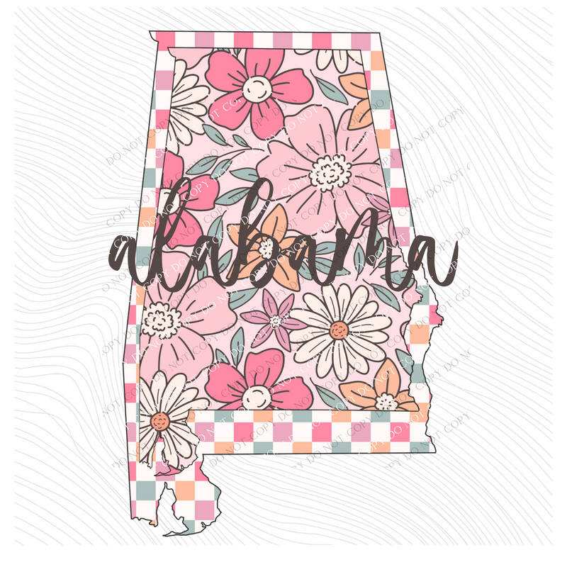 Alabama Checkered Floral in Summery Colors Digital Design, PNG