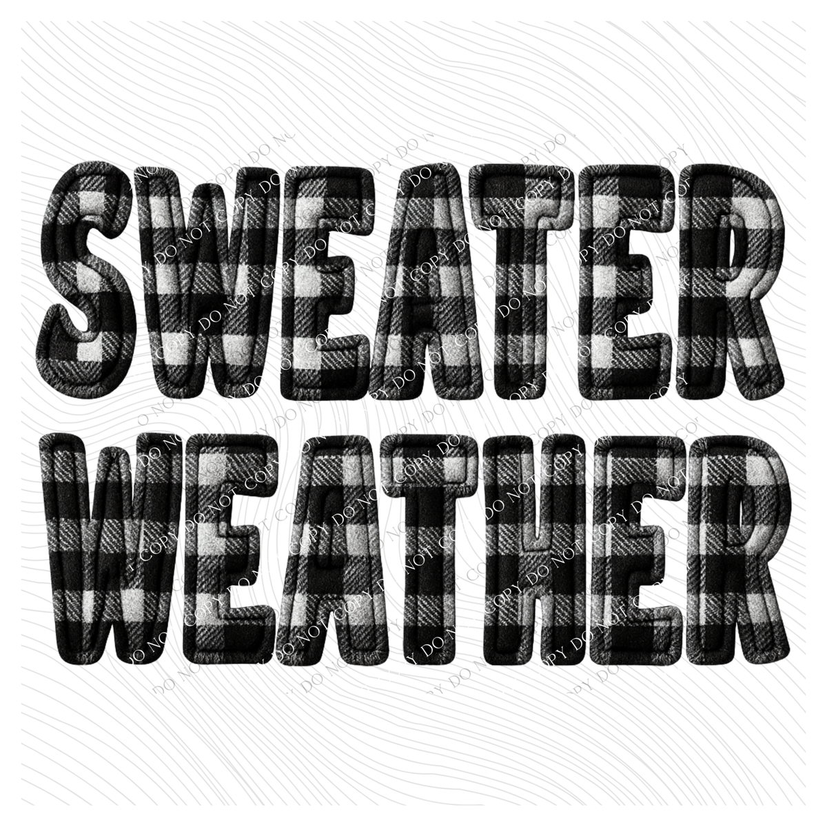 Sweater Weather Black & White Buffalo Check 3D Faux Fabric Patch Digital Design, PNG