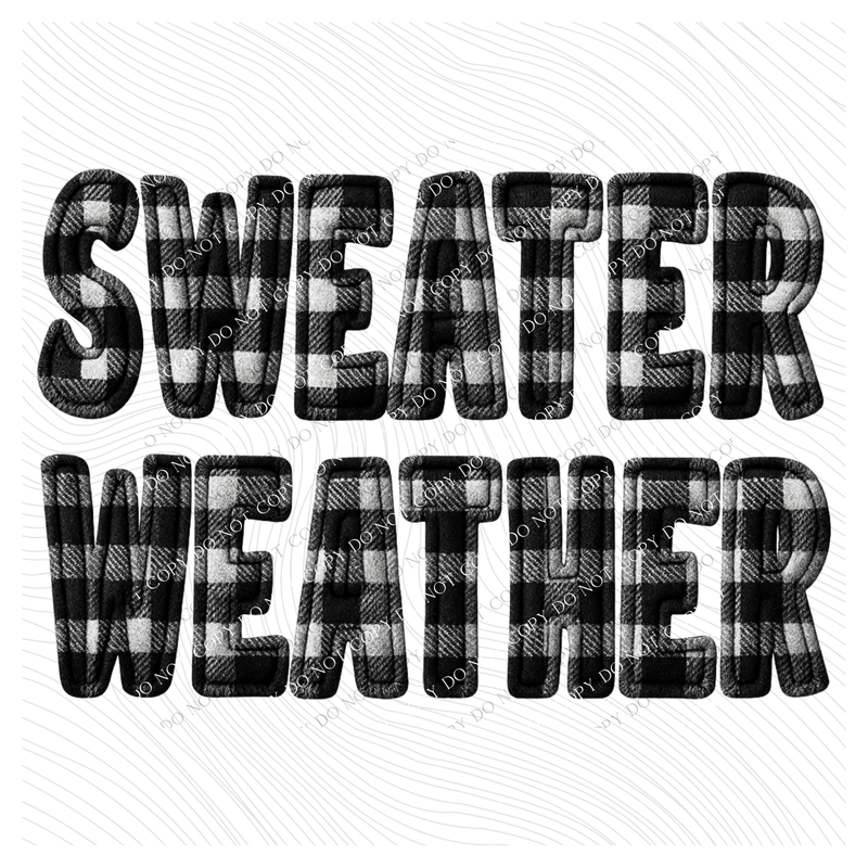 Sweater Weather Black & White Buffalo Check 3D Faux Fabric Patch Digital Design, PNG