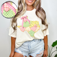 Texas Spring Tones Quilted Faux State Patch with Bow Digital Design, PNG