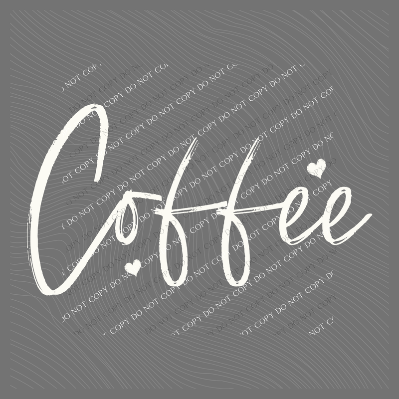 Coffee Sketched Script Hearts in Off-white Digital Design, PNG