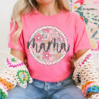 Mama Checkered Floral Script Circle in Summery Colors Digital Design, PNG