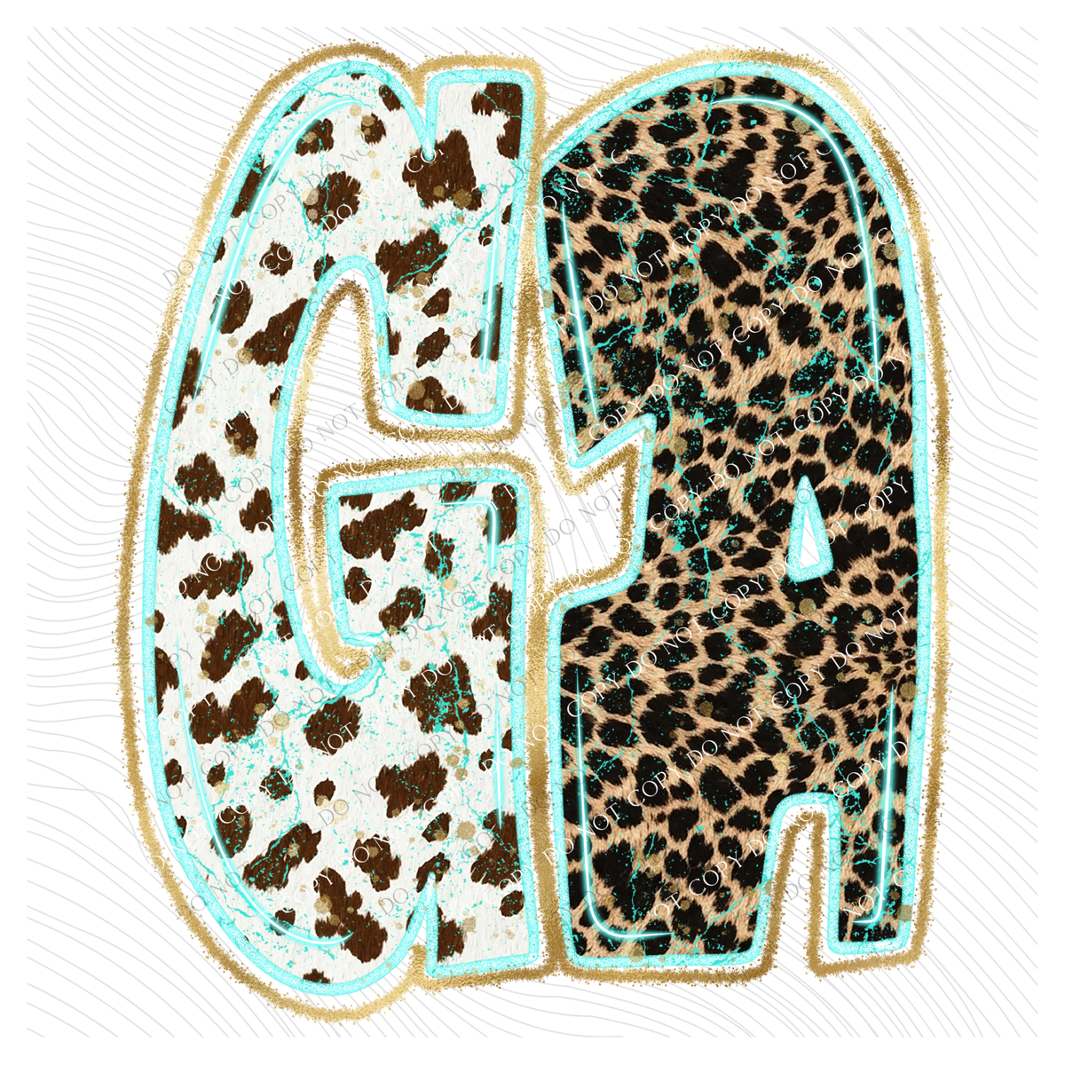GA Georgia Turquoise Glow Gold Foil Western Leopard & Cow Print Digital Design, PNG Only