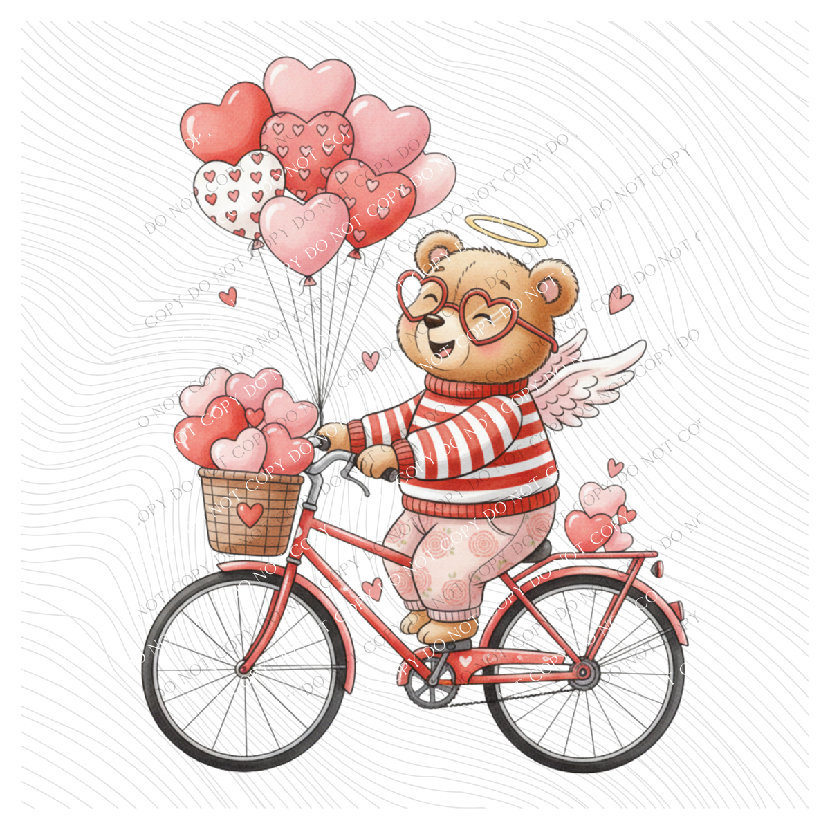 Bicycle Whimsy Bear Valentine’s Sketch Digital Design, PNG
