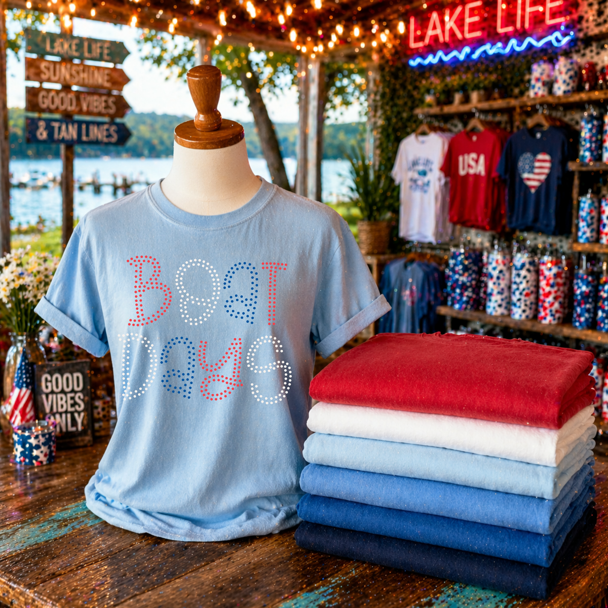 Boat Days Polka Dots in Red, White & Blue Patriotic Digital Design, PNG