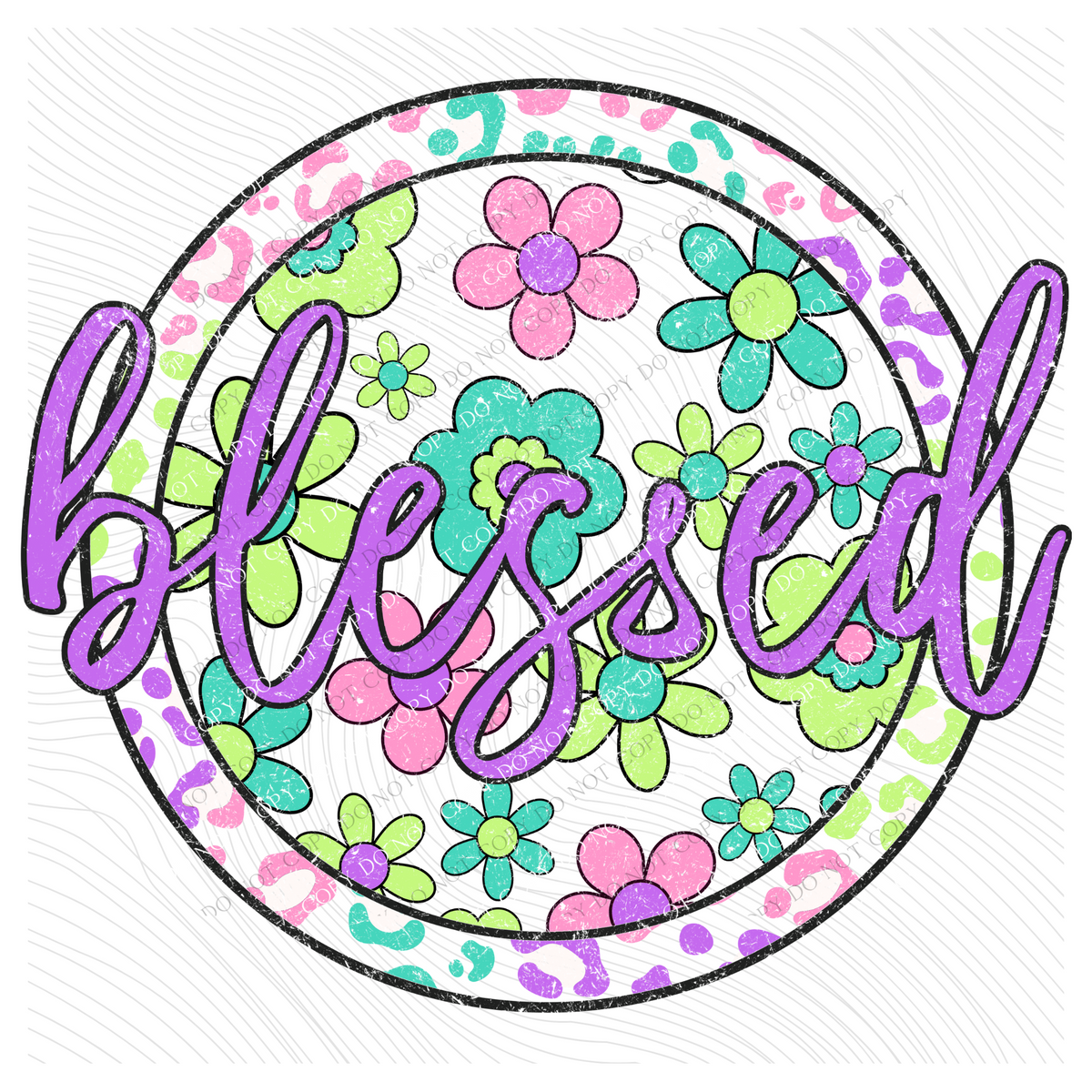 Blessed Groovy Leopard Translucent Cutout in Bright Cotton Candy Tones Digital Design, PNG