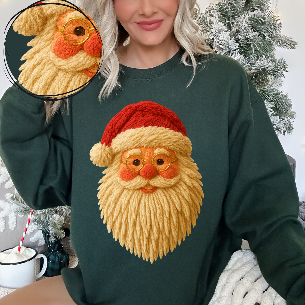 Santa Head in 3D Yarn Style Digital Download, PNG