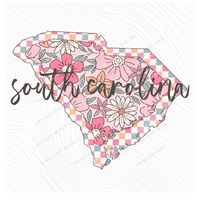 South Carolina Checkered Floral in Summery Colors Digital Design, PNG