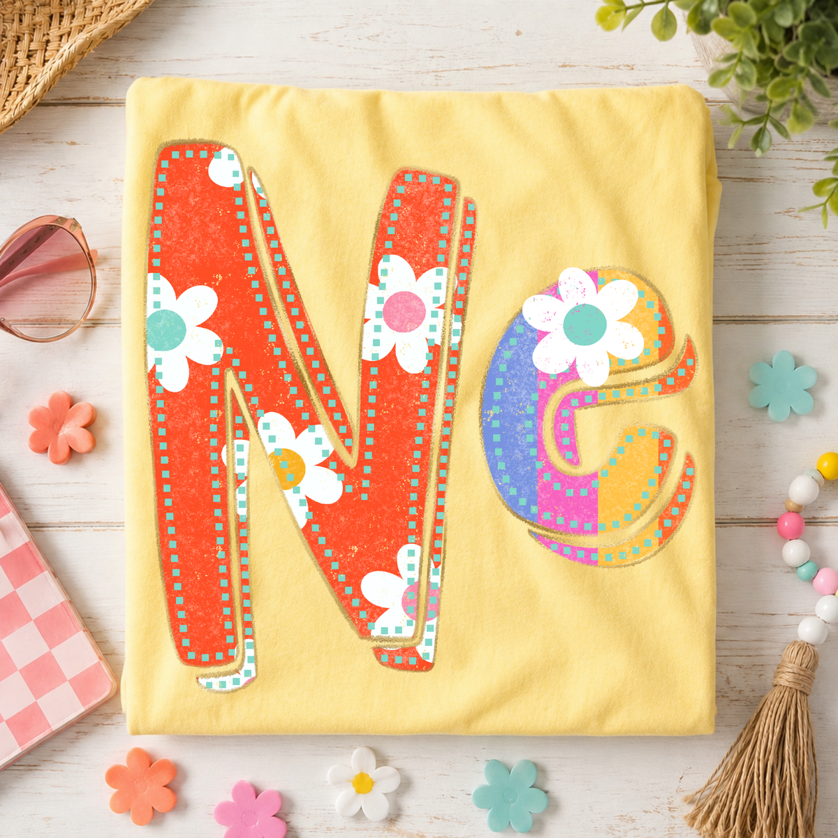 NE Nebraska Flower Power Distressed Doodle Digital Design, PNG