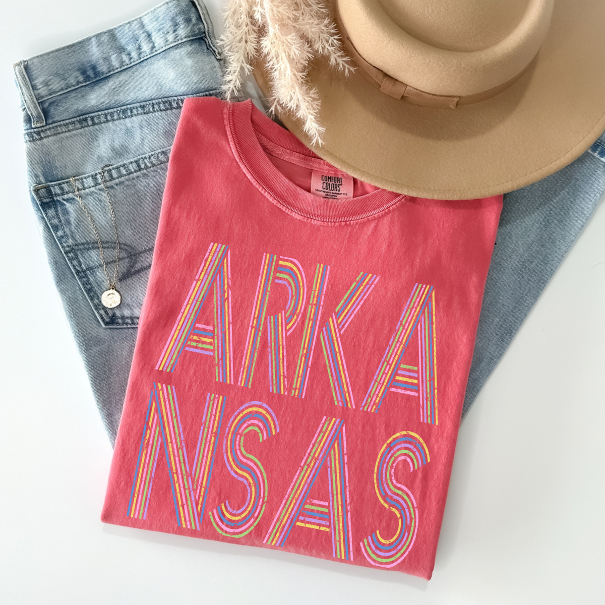 Arkansas Retro Lines Distressed in Fun Pastel Colors Digital Design, PNG