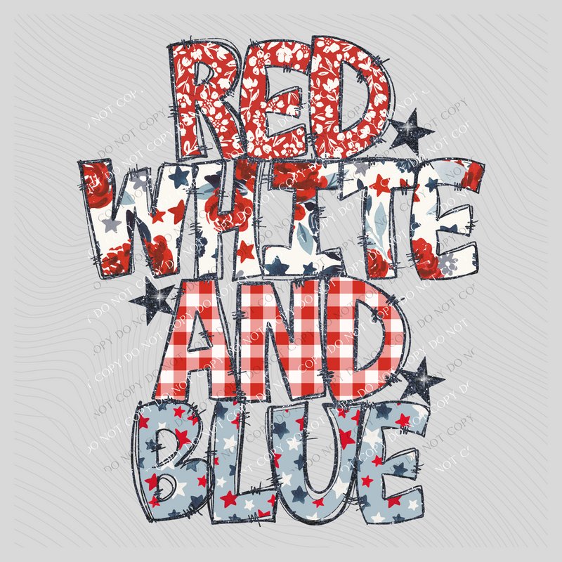 Red, White and Blue Doodle Patch & Glitter Digital Design, PNG
