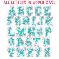 Varsity Distressed Alphabet Set in Melon & Teal | PNG files Alphabet Letters, Digital Art, PNG Only