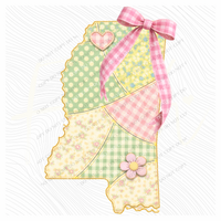 Mississippi Spring Tones Quilted Faux State Patch with Bow Digital Design, PNG