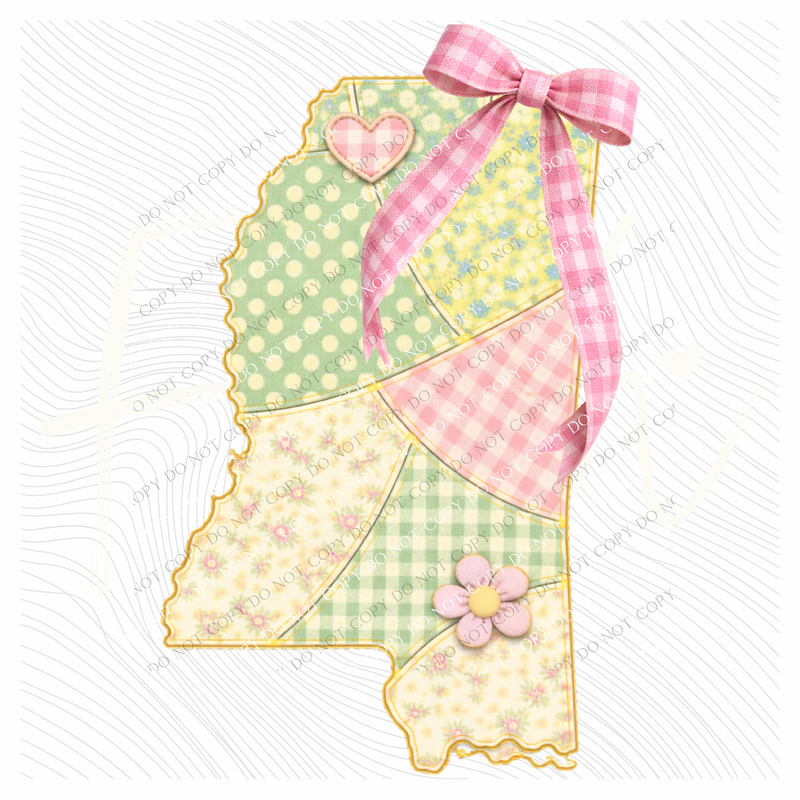 Mississippi Spring Tones Quilted Faux State Patch with Bow Digital Design, PNG