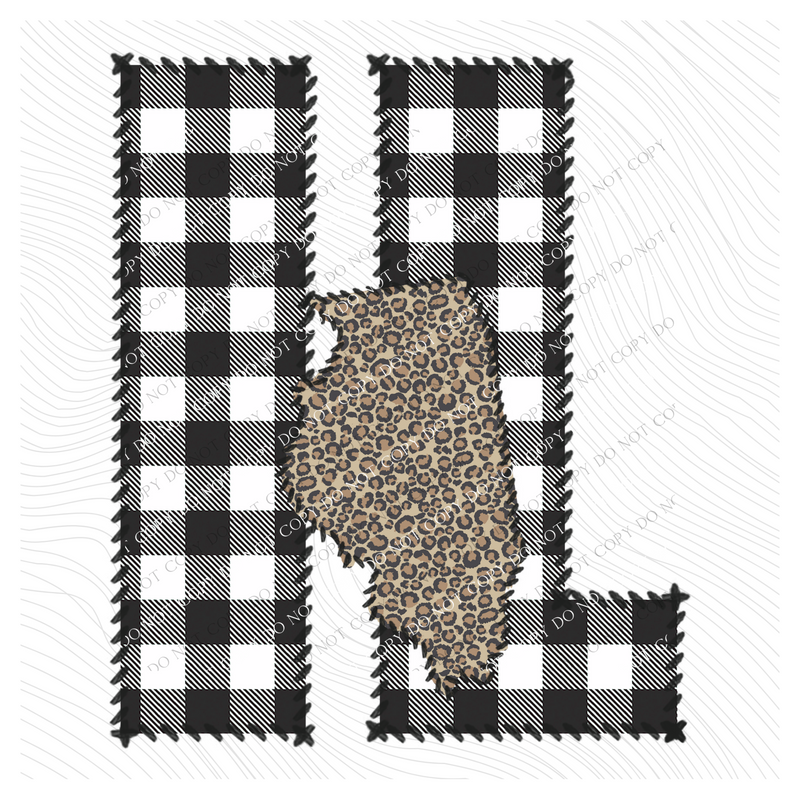 Illinois IL Stitched Buffalo Plaid & Leopard State Patch Digital Design, PNG
