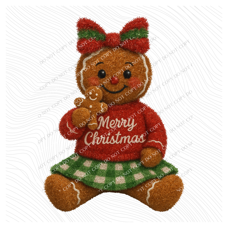 Cute Gingerbread Girl Faux Tinsel Christmas Digital Download, PNG
