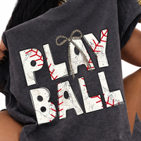 Play Ball  Baseball Stitch Leopard Bow Doodle Distressed Digital Design, PNG
