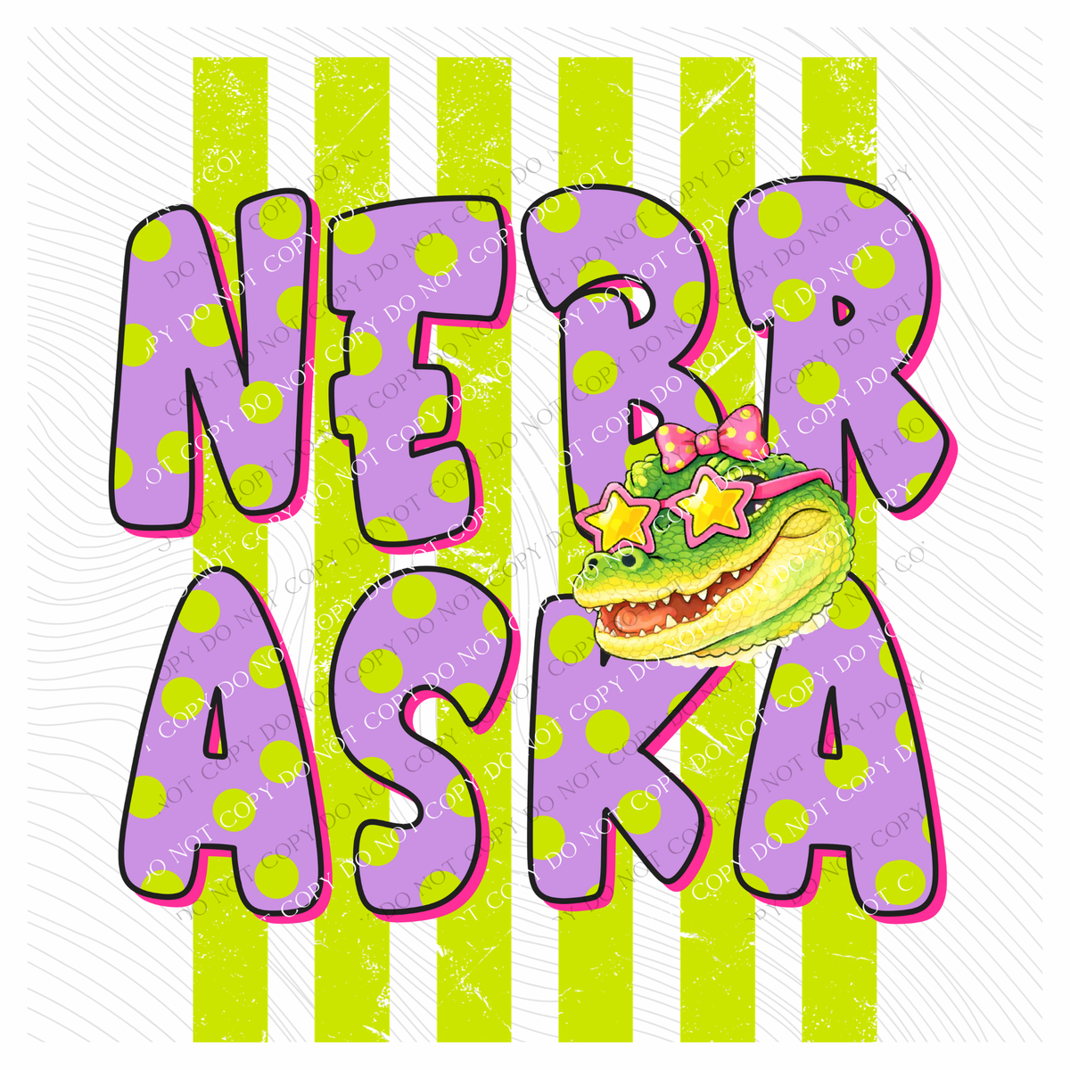 Nebraska Alligator Polka Dots and Stripes Digital Design, PNG