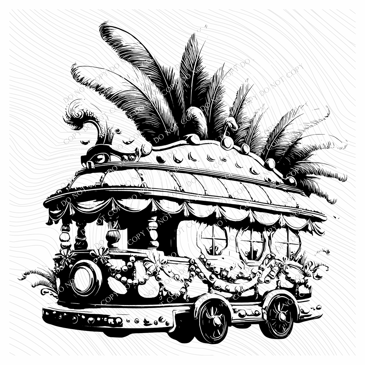 Mardi Gras Trolly Black Outline Digital Design, PNG