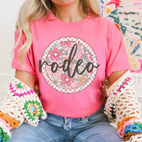 Rodeo Checkered Floral Script Circle in Summery Colors Digital Design, PNG