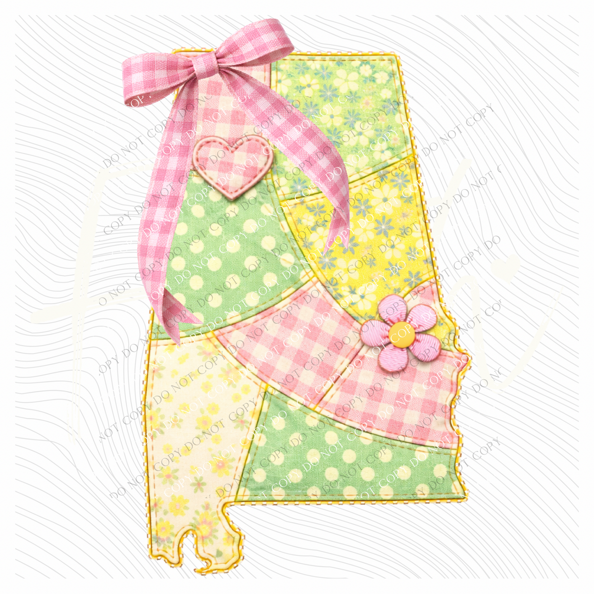 Alabama Spring Tones Quilted Faux State Patch with Bow Digital Design, PNG