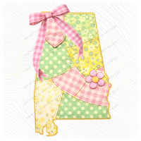 Alabama Spring Tones Quilted Faux State Patch with Bow Digital Design, PNG
